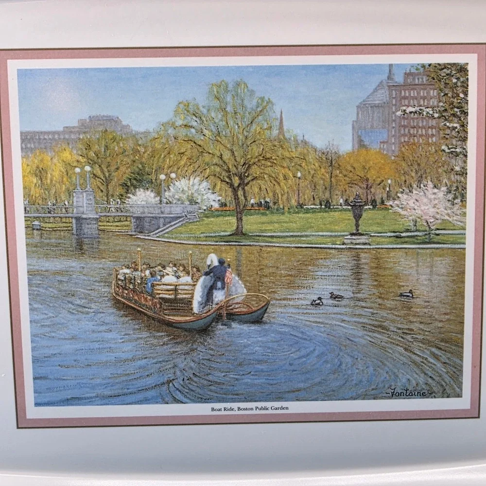 Cloverleaf England Boston Public Garden Swan Boat Melamine Serving Tray Fontaine